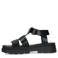Manfield Zwarte leren sandalen^DAMES Sandalen