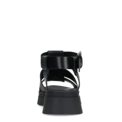 Manfield Zwarte leren sandalen^DAMES Sandalen