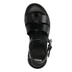 Manfield Zwarte leren sandalen^DAMES Sandalen
