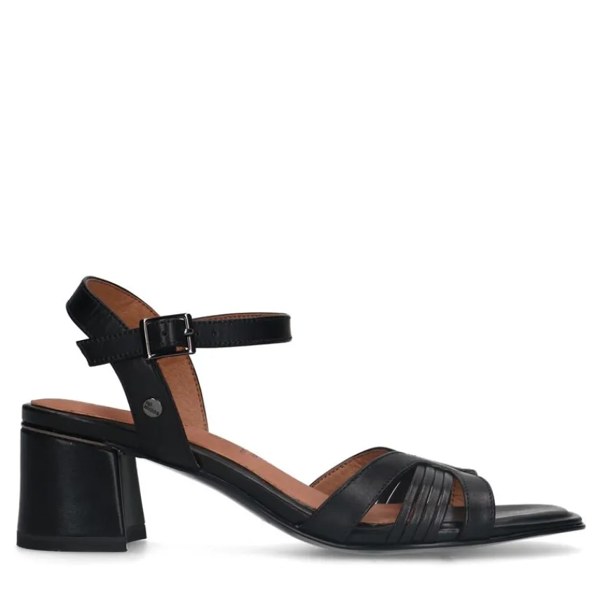 No Stress Zwarte leren sandalen met hak^DAMES Sandalen