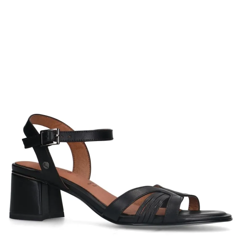 No Stress Zwarte leren sandalen met hak^DAMES Sandalen