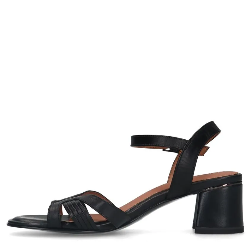 No Stress Zwarte leren sandalen met hak^DAMES Sandalen
