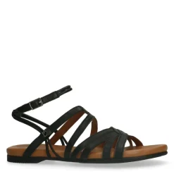 No Stress Zwarte leren sandalen met bandjes^DAMES Sandalen