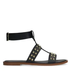 Manfield Zwarte leren sandalen met studs^DAMES Sandalen