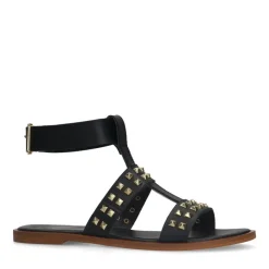 Manfield Zwarte leren sandalen met studs^DAMES Sandalen