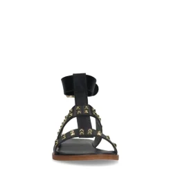 Manfield Zwarte leren sandalen met studs^DAMES Sandalen