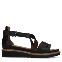 No Stress Zwarte leren sandalen met gevlochten band^DAMES Sandalen