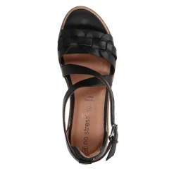 No Stress Zwarte leren sandalen met gevlochten band^DAMES Sandalen