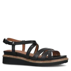 No Stress Zwarte leren sandalen met bandjes^DAMES Sandalen