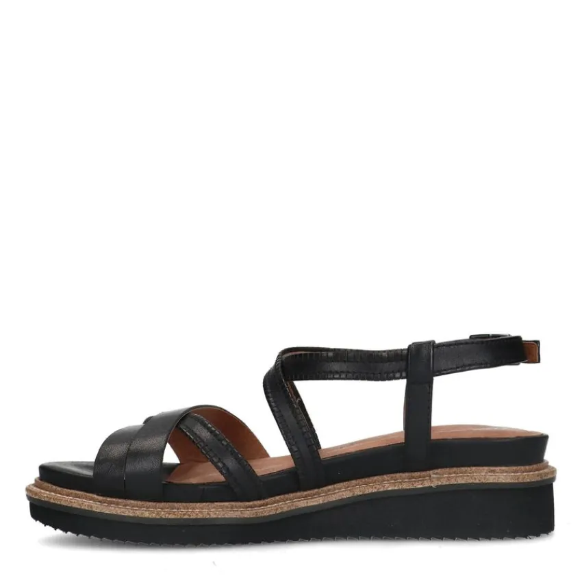No Stress Zwarte leren sandalen met bandjes^DAMES Sandalen