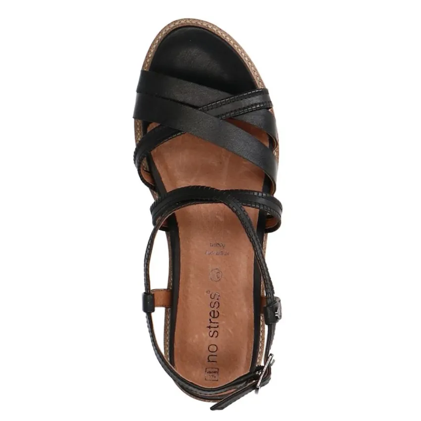 No Stress Zwarte leren sandalen met bandjes^DAMES Sandalen