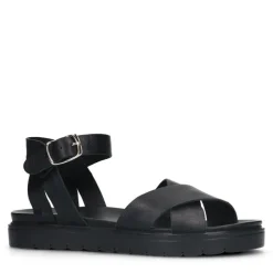 Manfield Zwarte leren sandalen met gekruiste banden^DAMES Sandalen