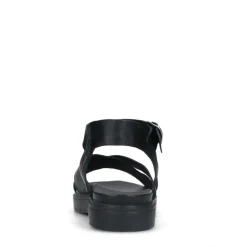 Manfield Zwarte leren sandalen met gekruiste banden^DAMES Sandalen