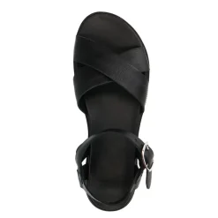 Manfield Zwarte leren sandalen met gekruiste banden^DAMES Sandalen