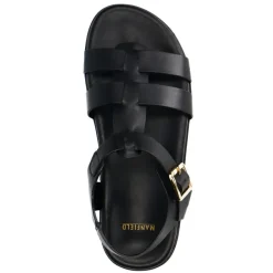 Manfield Zwarte leren sandalen met gespsluiting^DAMES Sandalen