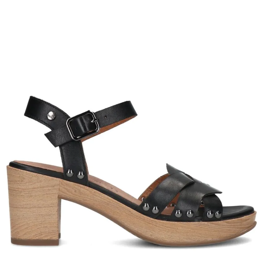 No Stress Zwarte leren sandalen met blokhak^DAMES Sandalen