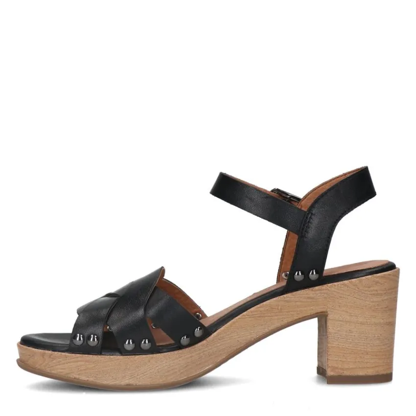 No Stress Zwarte leren sandalen met blokhak^DAMES Sandalen