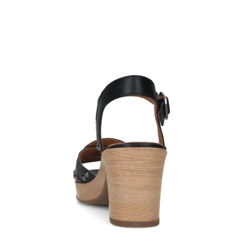 No Stress Zwarte leren sandalen met blokhak^DAMES Sandalen