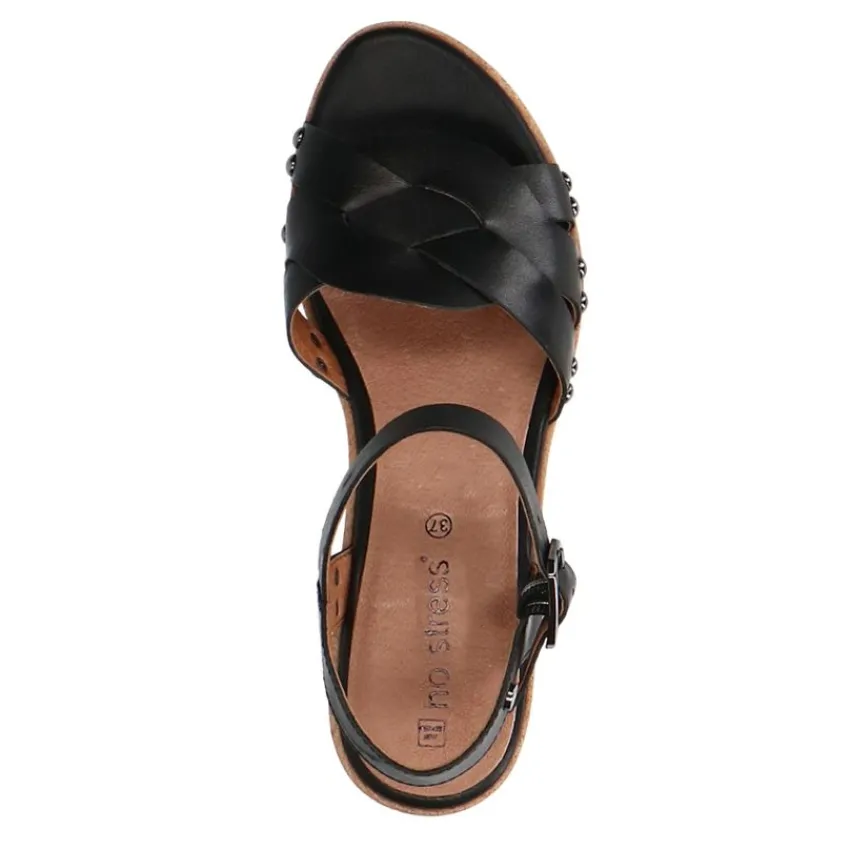 No Stress Zwarte leren sandalen met blokhak^DAMES Sandalen