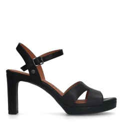No Stress Zwarte leren sandalen met hak^DAMES Sandalen