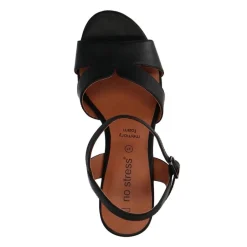 No Stress Zwarte leren sandalen met hak^DAMES Sandalen