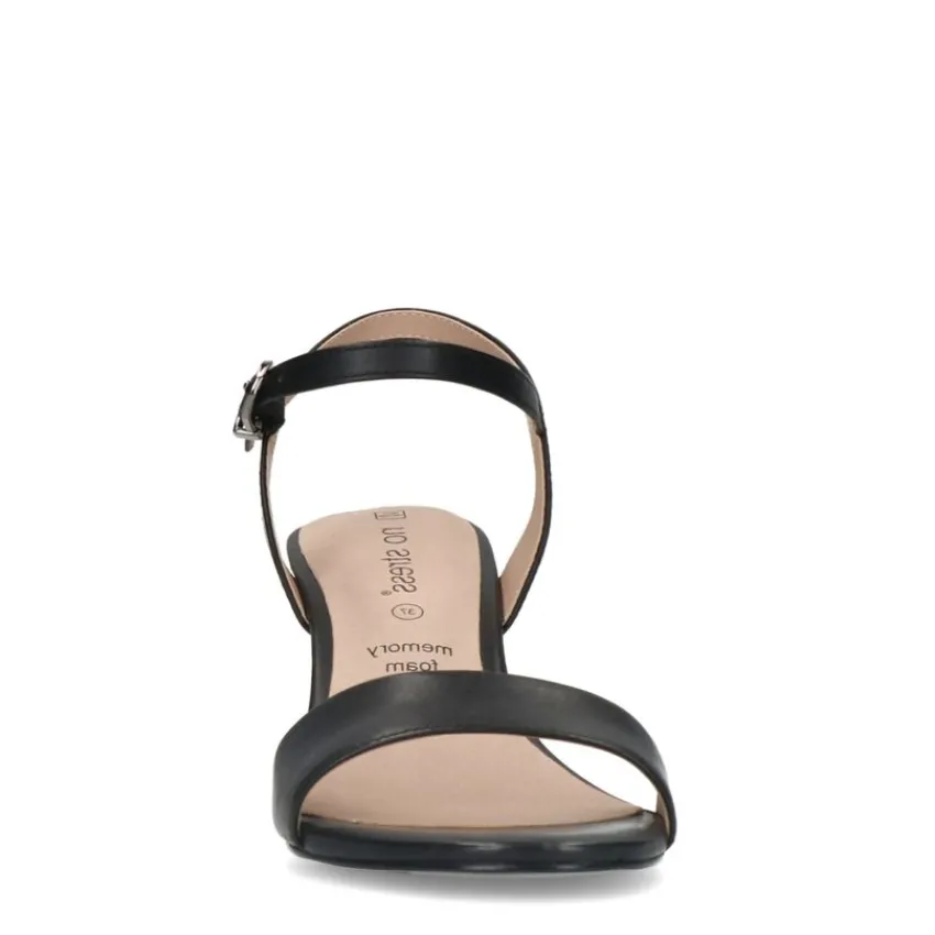 No Stress Zwarte leren sandalen met hak^DAMES Sandalen