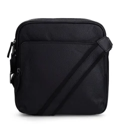 Manfield Zwarte leren schoudertas^ Schoudertassen