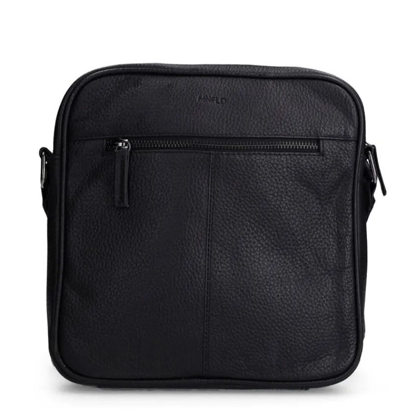 Manfield Zwarte leren schoudertas^ Schoudertassen