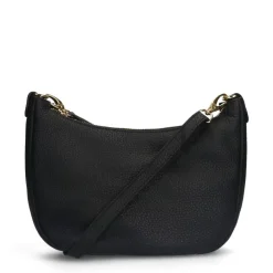 Manfield Zwarte leren schoudertas^ Schoudertassen