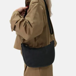 Manfield Zwarte leren schoudertas^ Schoudertassen