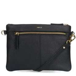 Manfield Zwarte leren schoudertas^ Schoudertassen