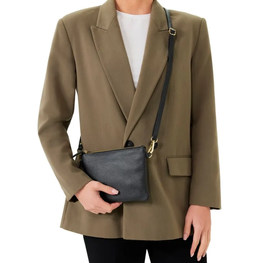 Manfield Zwarte leren schoudertas^ Schoudertassen