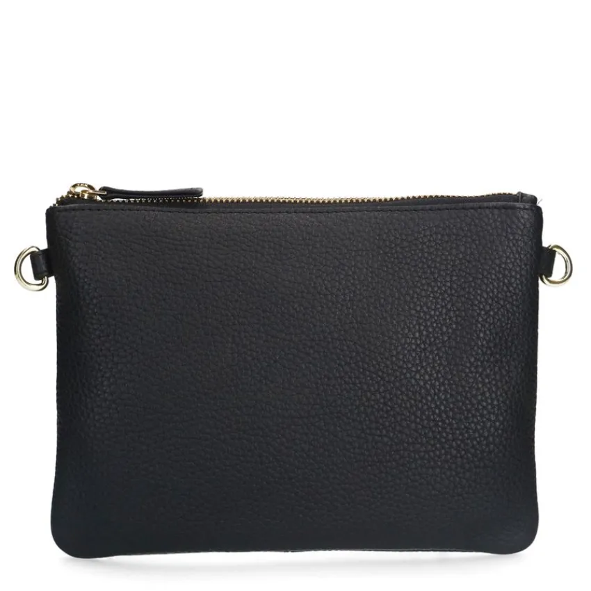 Manfield Zwarte leren schoudertas^ Schoudertassen