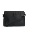 Manfield Zwarte leren schoudertas^ Schoudertassen