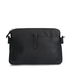 Manfield Zwarte leren schoudertas^ Schoudertassen