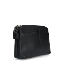 Manfield Zwarte leren schoudertas^ Schoudertassen