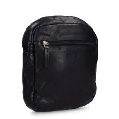 Manfield Zwarte leren schoudertas^ Schoudertassen