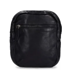 Manfield Zwarte leren schoudertas^ Schoudertassen