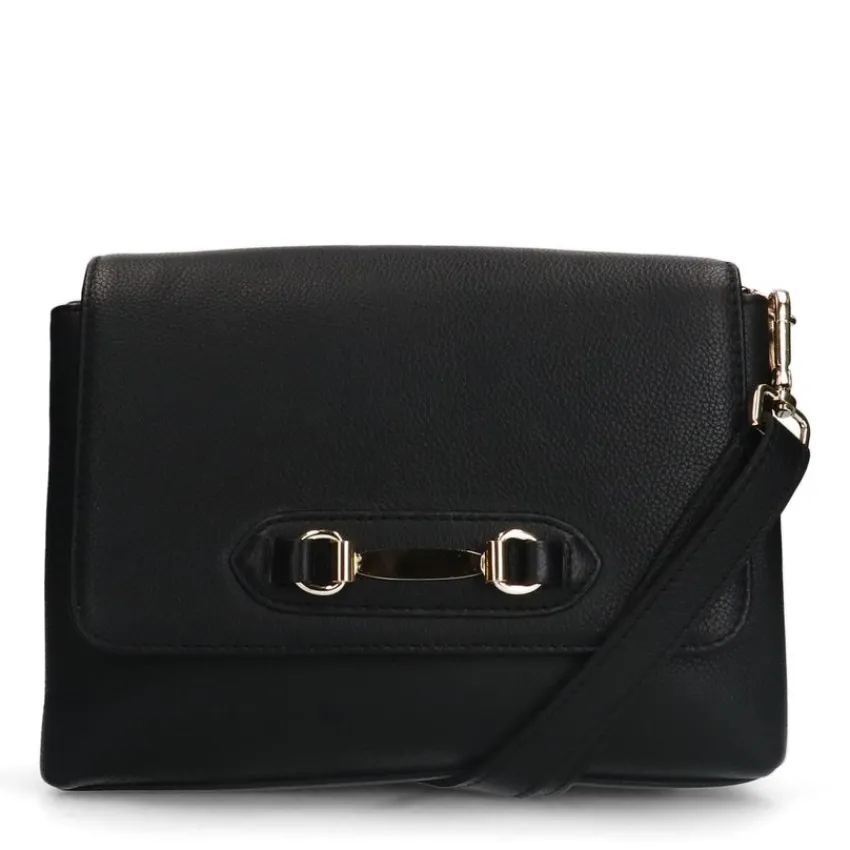 Manfield Zwarte leren schoudertas^ Handtassen