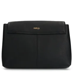 Manfield Zwarte leren schoudertas^ Handtassen