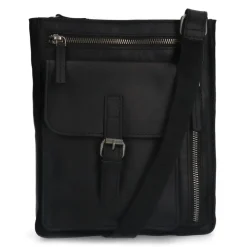 No Stress Zwarte leren schoudertas^Heren Schoudertassen|Heren Tassen