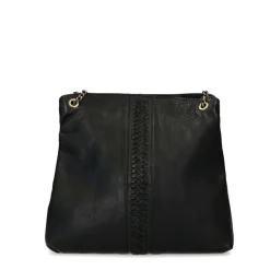 Manfield Zwarte leren schoudertas^ Schoudertassen