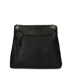 Manfield Zwarte leren schoudertas^ Schoudertassen