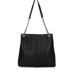 Manfield Zwarte leren schoudertas^ Schoudertassen