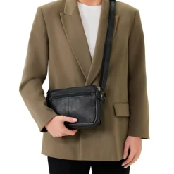 No Stress Zwarte leren schoudertas^Heren Heren Tassen|Schoudertassen