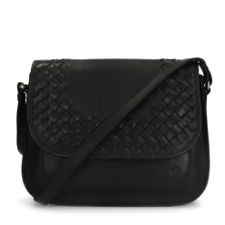 Manfield Zwarte leren schoudertas^ Schoudertassen