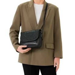 Manfield Zwarte leren schoudertas^ Schoudertassen