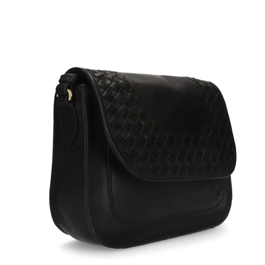 Manfield Zwarte leren schoudertas^ Schoudertassen