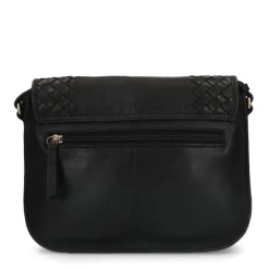 Manfield Zwarte leren schoudertas^ Schoudertassen