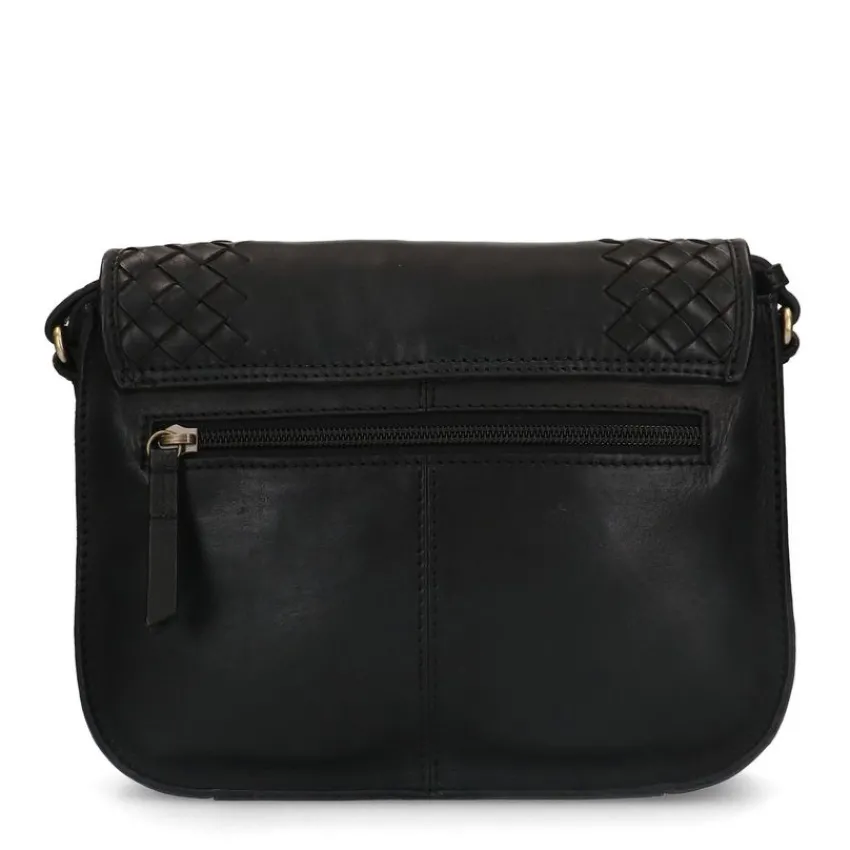 Manfield Zwarte leren schoudertas^ Schoudertassen